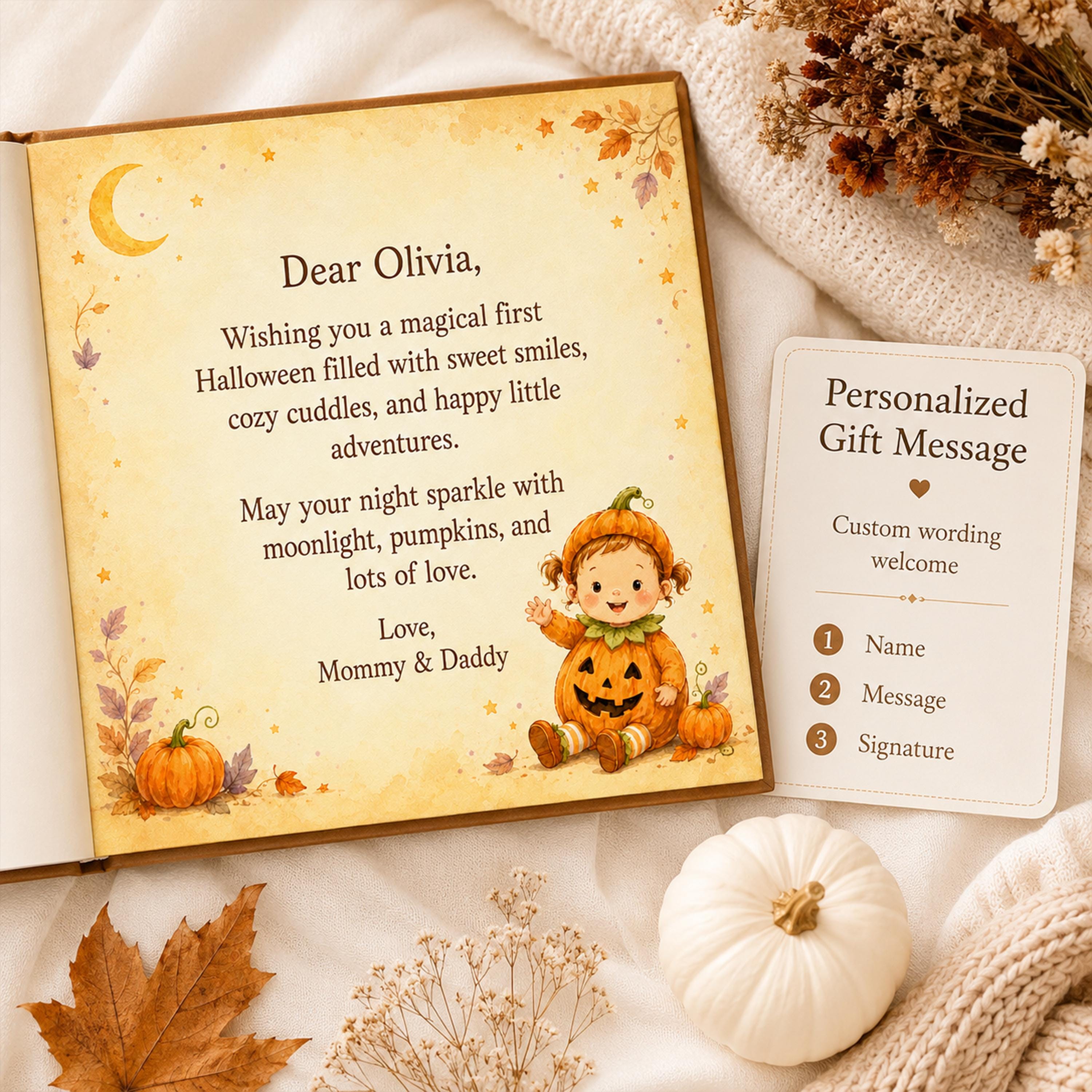 Personalized First Halloween Storybook, Custom Name 1st Halloween Gift for Baby Girl or Boy, Newborn Toddler Trick or Treat Keepsake