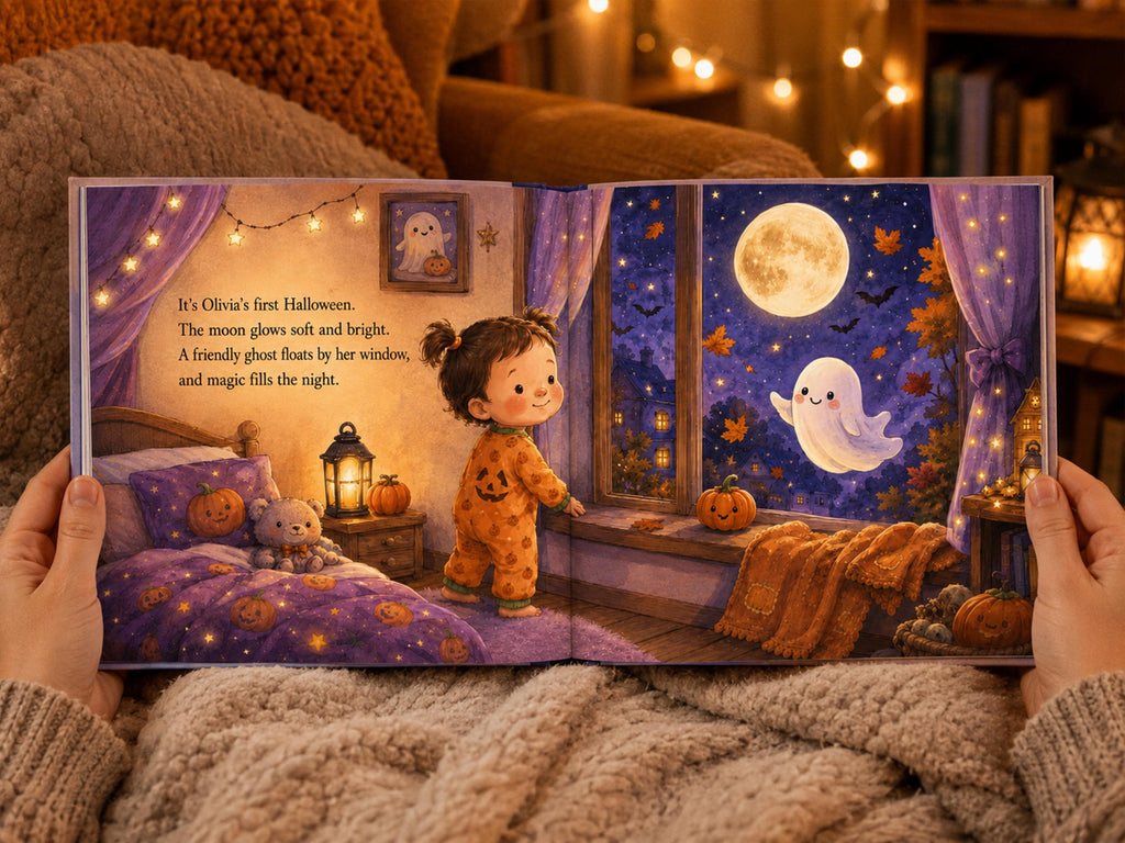 Personalized First Halloween Storybook, Custom Name 1st Halloween Gift for Baby Girl or Boy, Newborn Toddler Trick or Treat Keepsake