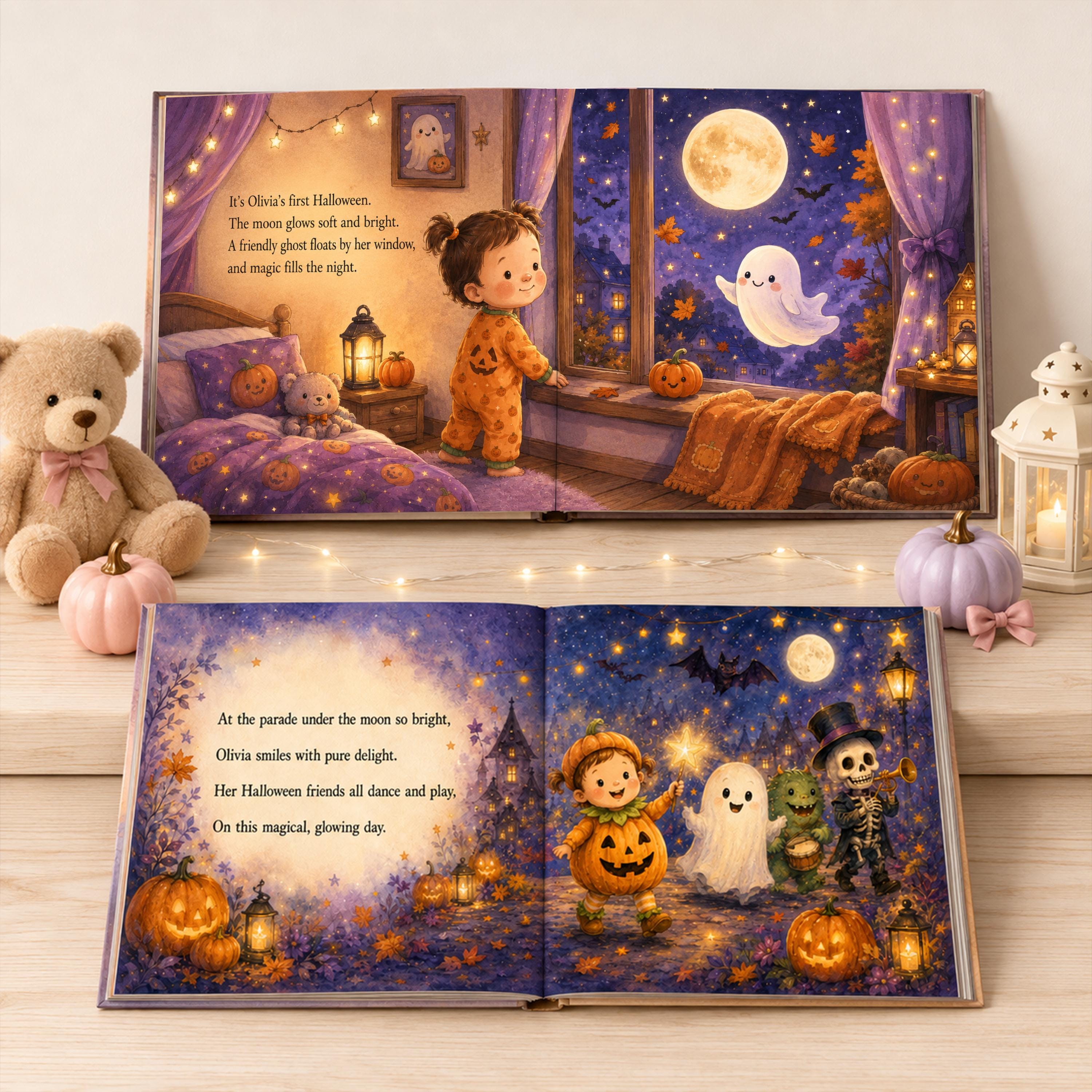 Personalized First Halloween Storybook, Custom Name 1st Halloween Gift for Baby Girl or Boy, Newborn Toddler Trick or Treat Keepsake