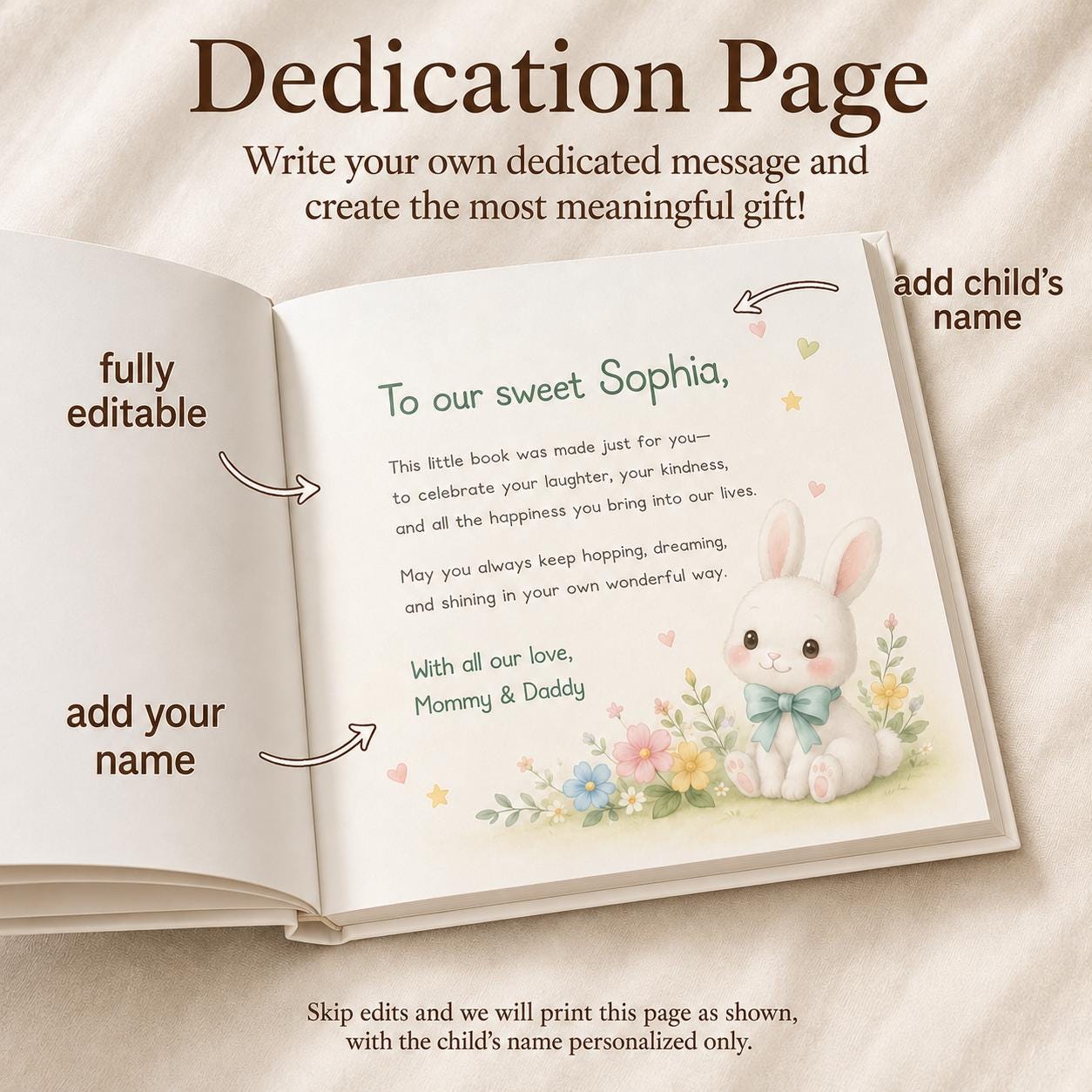 Personalized Bunny Story Book, Custom Name Toddler Keepsake Gift