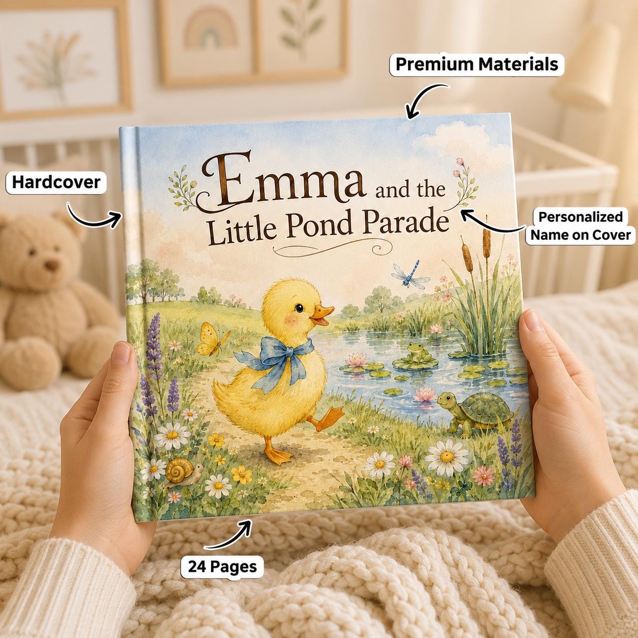 Personalized Duckling Story Book, Custom Name Kids Hardcover Gift