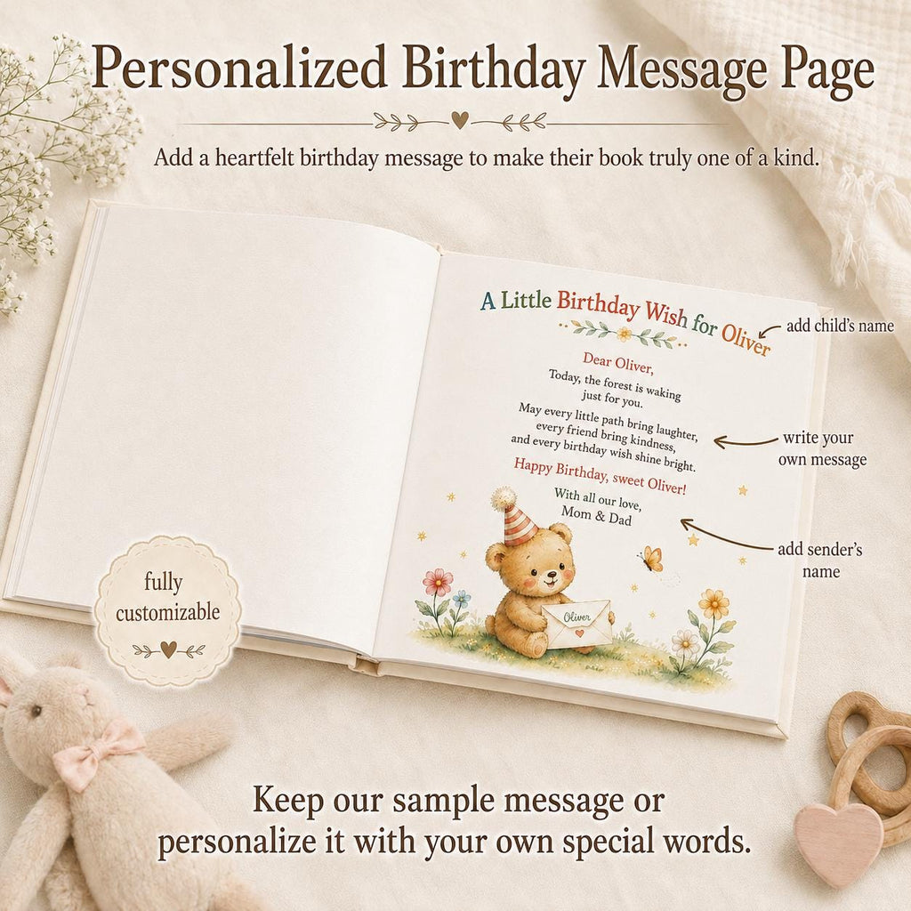 Personalized Birthday Book for Kids, Woodland Keepsake Gift