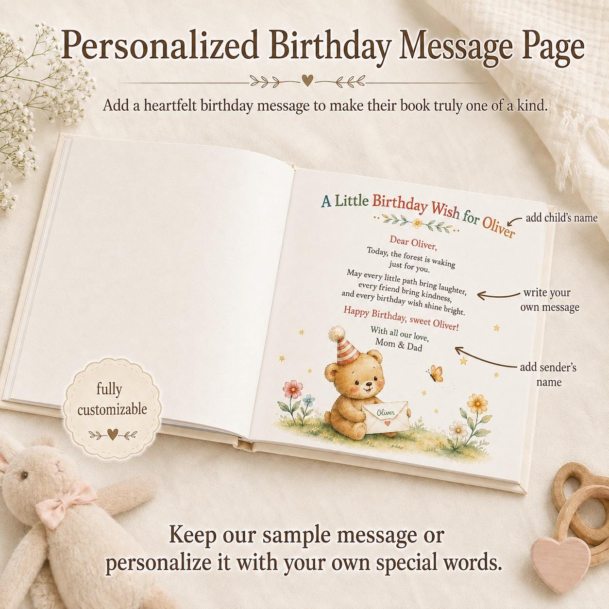 Personalized Birthday Book for Kids, Woodland Keepsake Gift